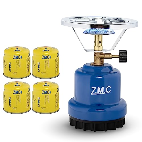 Z.M.C 2-in-1 Campingkocher + 4 Gaskartuschen 190g, tragbarer Gaskocher für Camping 1110 W, Kohleanzünder Outdoor, Kartuschenkocher für Stechkartusche von Z.M.C