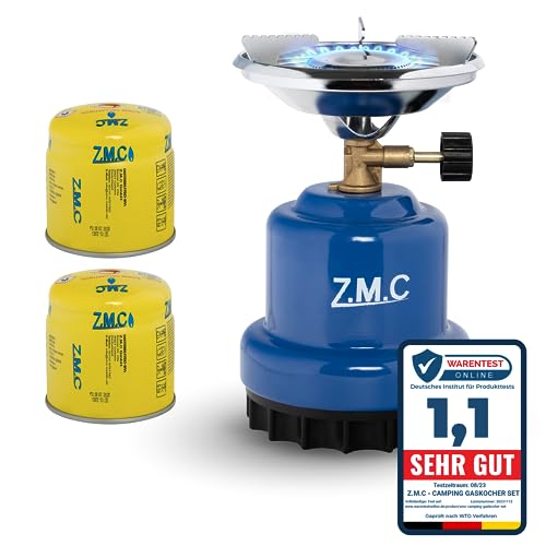 Z.M.C Campingkocher 1100 W + 2x Gaskartuschen 190 g, Gaskocher für Camping 13x20 cm, Kohlenanzünder, Mini Camping Gas Kocher, Anzünder von Z.M.C