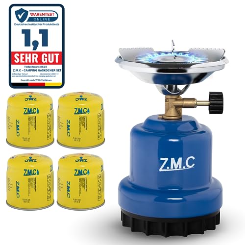 Z.M.C Campingkocher 1100 W + 4x Gaskartuschen 190 g, Gaskocher für Camping 13x20 cm, Kohlenanzünder, Mini Camping Gas Kocher, Anzünder von Z.M.C