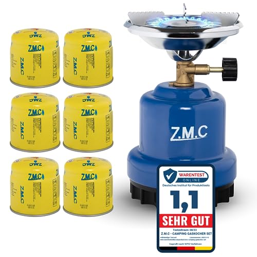 Z.M.C Campingkocher 1100 W + 6x Gaskartuschen 190 g, Gaskocher für Camping 13x20 cm, Kohlenanzünder, Mini Camping Gas Kocher, Anzünder von Z.M.C