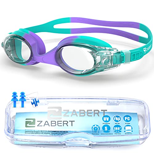 ZABERT Kinder Schwimmbrille Taucherbrille, Antibeschlag UV-Schutz für 3 4 5 6 7 8 9 10 11 12 Jahre Lila Blaugrün von ZABERT