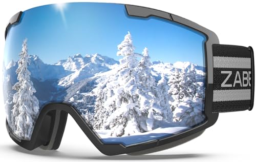 ZABERT Skibrille für Herren Damen Frauen Erwachsene Männer Kinder 10 11 12 13 Jahre, Brillenträger Ski Snowboard Brille Schneebrille Snowboardbrille, Schwarz Verspiegelt Silber v3 von ZABERT