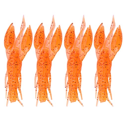 4 Stück, 6 Farben, Weiche Silikon-Langusfisch-Angelköder für Karpfenbarsche mit Aktion, Holografischer Textur, Ideal Zum Angeln in Texas Rig (Orange) von ZAWELIYO