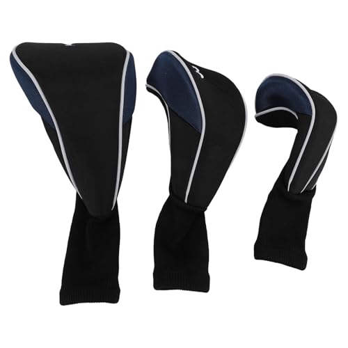 ZAWELIYO 3-teiliges Golfschläger-Kopfhauben-Set, Holzschläger-Kopfhauben, Universelle Passform für Driver-Fairway-Hölzer, mit Langem Hals, Elastischem Design, Dickem Schutzmaterial (Schwarz) von ZAWELIYO