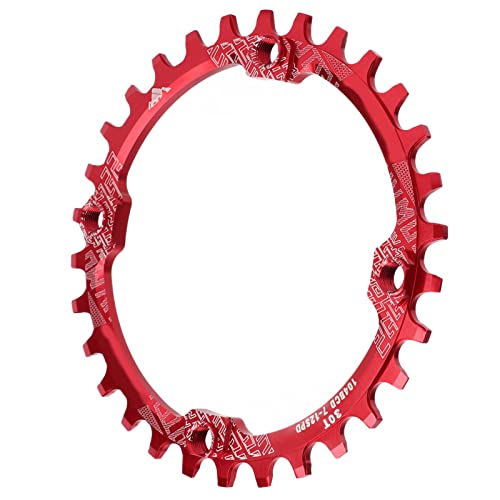 ZAWELIYO Fahrradkettenblatt, 30 Zähne, Runde Positive Negative Zahnscheibe, Aluminiumlegierung, 104 BCD, 60 G, CNC-Präzisionsbearbeitung für Mountainbike (Rot) von ZAWELIYO