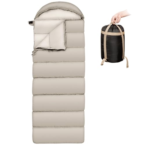 Einzel-Camping-Schlafsack, 3–4 Jahreszeiten, warm, kaltes Wetter, Leichter Schlafsack mit Kompressionssack für Erwachsene(Beige,1.3kg) von ZBYXPP