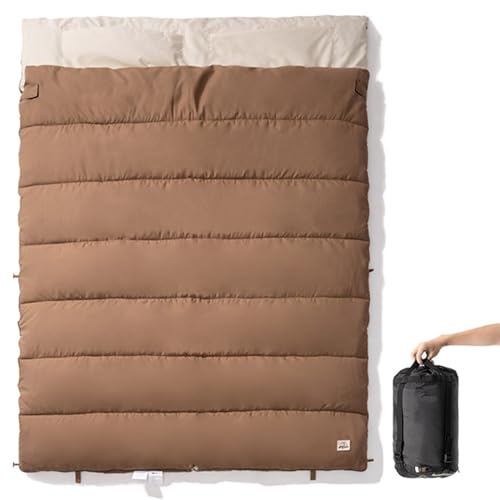Schlafsack für warmes Wetter, Doppel-Schlafsack für Zwei Personen, abnehmbar, mit Innentasche, für Rucksackreisen, Camping, 3 Jahreszeiten(Brown) von ZBYXPP