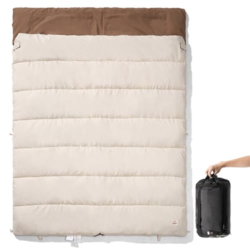 Schlafsack für warmes Wetter, Doppel-Schlafsack für Zwei Personen, abnehmbar, mit Innentasche, für Rucksackreisen, Camping, 3 Jahreszeiten(Off White) von ZBYXPP
