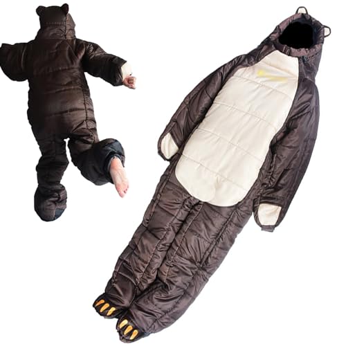 Tragbarer Bärenschlafsack, Leichter Ganzkörper-Schlafsack für Erwachsene, wasserdichter Anzug für Campingreisen die ganze Saison über mit Reißverschluss(Brown,Medium) von ZBYXPP