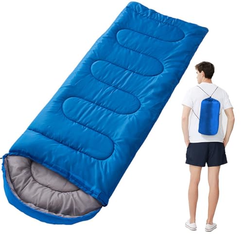 Tragbarer Camping-Schlafsack, 4 Jahreszeiten, kaltes und warmes Wetter, wasserdicht, leicht, mit Kompressionsbeutel, Campingausrüstung(Blue,0.7kg) von ZBYXPP