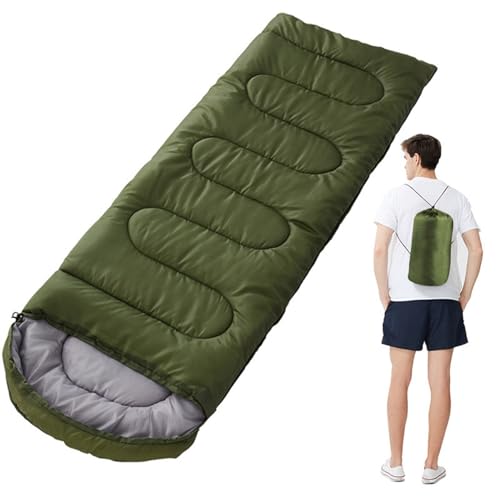 Tragbarer Camping-Schlafsack, 4 Jahreszeiten, kaltes und warmes Wetter, wasserdicht, leicht, mit Kompressionsbeutel, Campingausrüstung(Green,0.7kg) von ZBYXPP