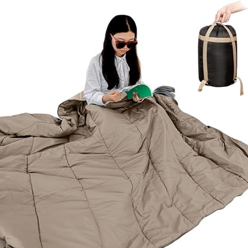 Tragbarer Camping-Schlafsack, 4 Jahreszeiten für Erwachsene, leicht, warm, groß, mit Kompressionssack für Wander- und Rucksackabenteuer(Beige,1.8kg) von ZBYXPP