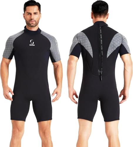 Neoprenanzug Damen Rückenreißverschluss Kurze Neoprenanzug Herren 3mm Neopren Kurzarm Neoprenanzug zum Surfen Schwimmen Kajakfahren Schnorcheln Kanufahren Gerätetauchen (Herren Grau, XXL) von ZCCO