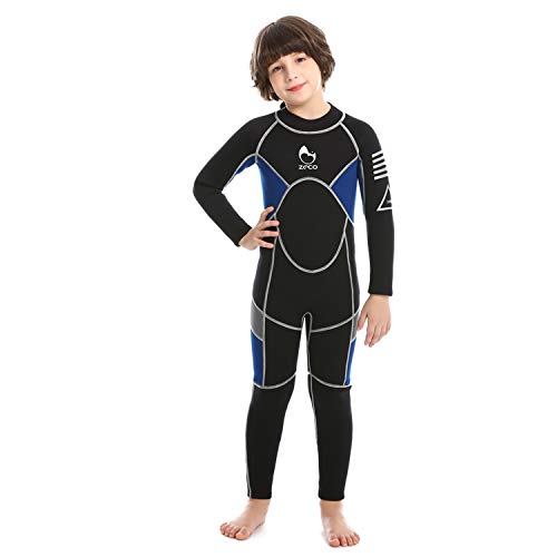 ZCCO Kids Neoprenanzug, 2,5 mm Neopren-Thermo-Badeanzug, Jugend-Badeanzug für Jungen und Mädchen Wärmeanzug mit Langen Ärmeln zum Tauchen, Schwimmen, Surfen … (Blau, M) von ZCCO