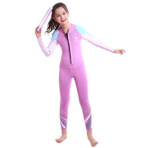 ZCCO Kids Neoprenanzug, 2,5 mm Neopren-Thermo-Badeanzug, Jugend-Badeanzug für Jungen und Mädchen Wärmeanzug mit Langen Ärmeln zum Tauchen, Schwimmen, Surfen … (Rosa, L) von ZCCO