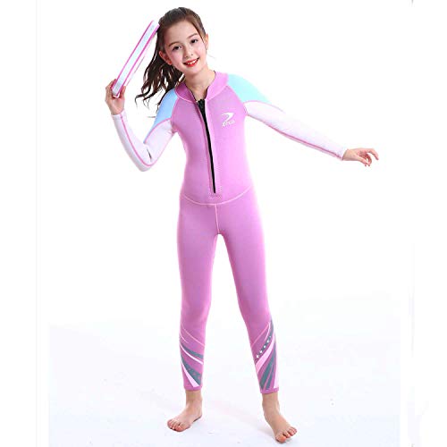ZCCO Kids Neoprenanzug, 2,5 mm Neopren-Thermo-Badeanzug, Jugend-Badeanzug für Jungen und Mädchen Wärmeanzug mit Langen Ärmeln zum Tauchen, Schwimmen, Surfen … (Rosa, XS) von ZCCO