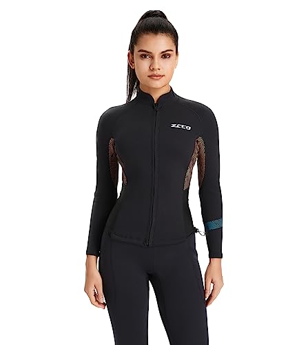 ZCCO Wetsuits Top Jacket 1.5mm Neoprene Suits Women Men Wetsuit Jacket Long Sleeve Dive Scuba Wet Suit Shirt Front Zip Wetsuits Shirts Vest for Spearfishing,Snorkeling,Surfing（Women-XL） von ZCCO
