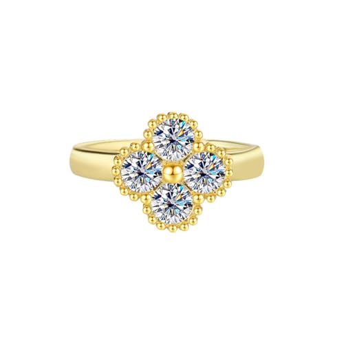 ZCCZJS Mädchenprodukte 1.2ct Vier Blätter Klee Design Moissanit Engagement Ringe für Frauen D Farbe S925 Sterling Silber Lab von ZCCZJS