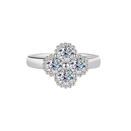 ZCCZJS Mädchenprodukte 1.2ct Vier Blätter Klee Design Moissanit Engagement Ringe für Frauen D Farbe S925 Sterling Silber Lab von ZCCZJS