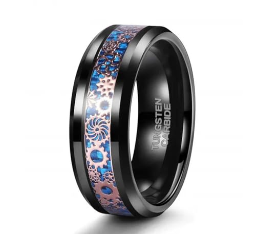 ZCCZJS Mädchenprodukte 8mm Wolfram Carbid Stahl Ausrüstung Blau Carbonfaser Ring Schwarzer Verlobungsring Geschenke von ZCCZJS