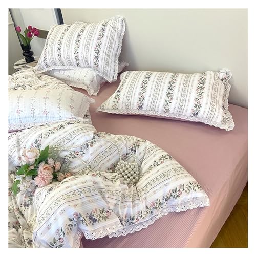 ZCCZJS V-intage Countryside Blumenspitze Rüschen Bettdecke Set Kissenbezüge mit Bettblatt oder Seting Blatt Mädchen Bettwäsche-Set, Bett von ZCCZJS