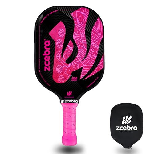 ZCEBRA Pickleball Schläger Graphit - Schläger aus Carbonfaser-Kern aus Bienenholz, Polypropylen, Neopren-Tasche Pink Edition von ZCEBRA