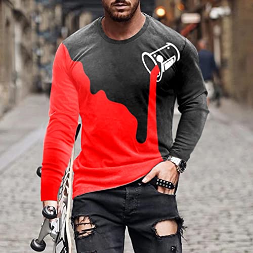ZEALPLANT 3D-Langarm-T-Shirt mit schwarzen und roten Sterntinten für Männer und Frauen beiläufiges T-Shirt-Oberteil für Studenten mit Rundhalsausschnitt von ZEALPLANT