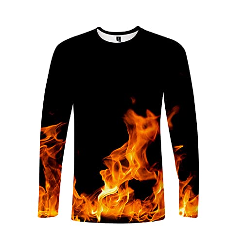 ZEALPLANT Gelbes Flammen-Langarm-T-Shirt, lockeres, lässiges 3D-Digitaldruck-Shirt, Herren- und Damen-Rundhalsoberteil von ZEALPLANT