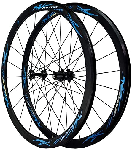 ZECHAO 700c Road Bike Wheelset, 40 mm Doppelmauerte Rand Rad Schnellabgabe vorne 2 hinten 4 versiegeltes Lager LEBENSLAUF Bremse 7-12 Geschwindigkeit (Color : Blue, Size : 700C) von ZECHAO