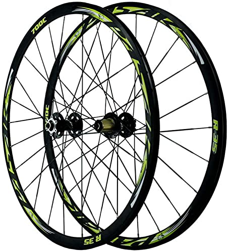 ZECHAO 700c Road Bike Wheelset, qr 30 mm Doppelmauerte Fahrrad Rand Disc/V Brems vorne 2 Heck 4 versiegeltes Lager 6 Pawls 7-11Speed (Color : Green, Size : 700c) von ZECHAO