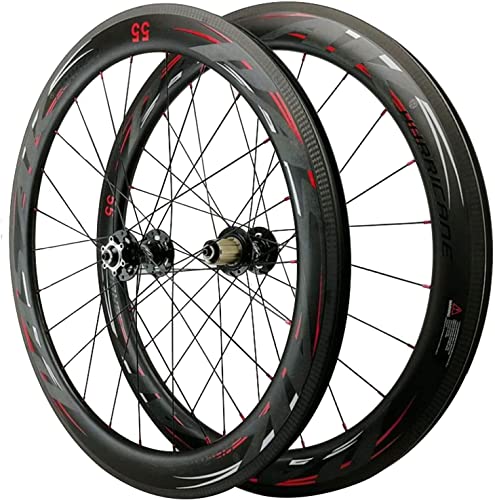 ZECHAO Carbonfaser 700C Rading Bike Wheelset, Aluminiumlegierung 4 0mm/55 mm Felgen versiegelte Lagerscheibenbremse 7-8-9-10-11 Geschwindigkeitsfreies Rad (Color : Black hub, Size : 55mm) von ZECHAO