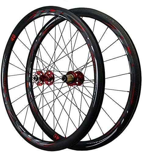 ZECHAO Carbonfaser 700C Rading Bike Wheelset, Aluminiumlegierung 4 0mm/55 mm Felgen versiegelte Lagerscheibenbremse 7-8-9-10-11 Geschwindigkeitsfreies Rad (Color : Red hub, Size : 55mm) von ZECHAO
