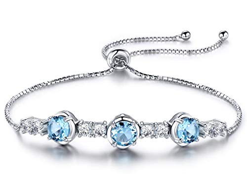 ZEDARO Damen-Armband aus 925er Sterlingsilber, Aquamarin-Armband, verstellbares Armband, Romantisches Geschenk, Silberschmuck. von ZEDARO