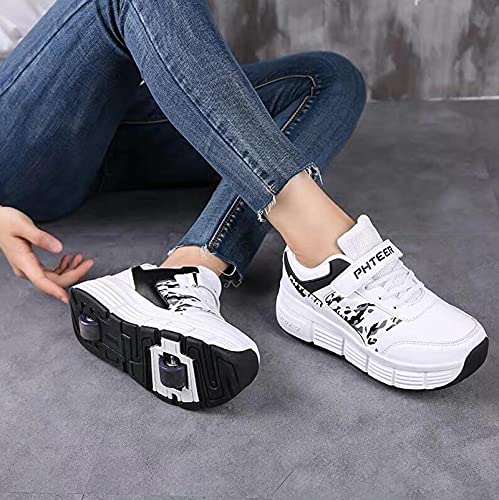 Schuhe Mit Rollen Einziehbare Technische Skateboard Sportschuhe Outdoor Gymnastik Fitness Sneaker Rollschuhe Roller Skates Für Jungen Mädchen,White-EU41/25.5cm von ZEDDG