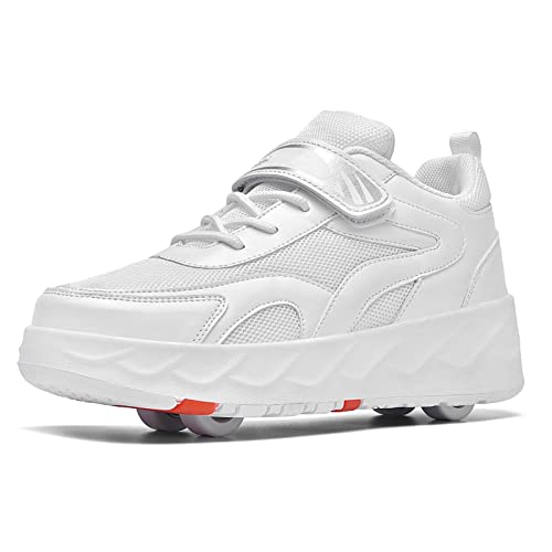 ZEDDG Schuhe mit Rollen Kinder Skateboardschuhe mit 4 Rollen Outdoor Sport Fitnessschuhe Running Sneaker für Jungen Mädchen Rollschuhe,White-38 von ZEDDG