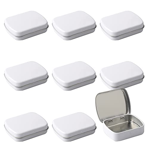 ZEOABSY 10 Stück Leer Weiß Blechdose mit Deckel, Kleine Metall Dosen 6,0 x 4,7 x 1,5 cm, Rechteckige Aufbewahrungsbox Teiliges, Kartendose für Visitenkarten Kleine Metallbox von ZEOABSY