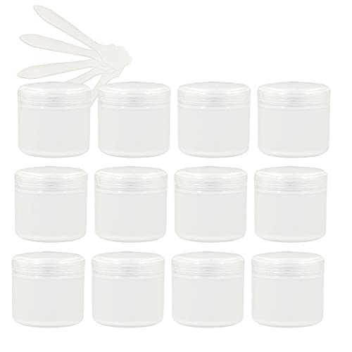 ZEOABSY 12 Stück, 30ml Transparent Plastik Leerdose, Kosmetische Lotion Creme Tiegel mit Schraubverschluss, Innenfutter, für Cremedose, Nailart Lippenbalsam Creme + 5 x Löffel von ZEOABSY