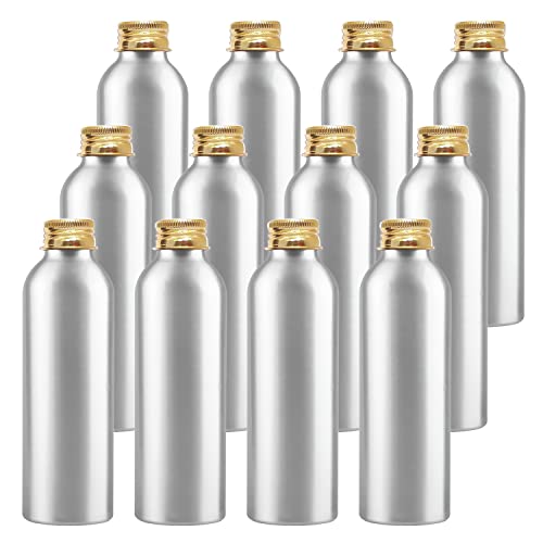 ZEOABSY 12 Stück 150 ml Leere Rund Silber Aluminium Flasche mit Aluminium Schraubdeckel Gold, 150ml Schraubflaschen aus Aluminium zum befüllen für Kosmetik Essenzen Öle Badezimmer Hotel Reisen von ZEOABSY