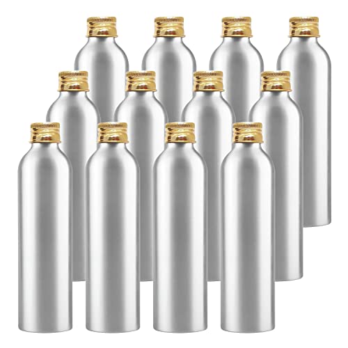 ZEOABSY 12 Stück 250 ml Leere Rund Silber Aluminium Flasche mit Aluminium Schraubdeckel Gold, 250ml Schraubflaschen aus Aluminium zum befüllen für Kosmetik Essenzen Öle Badezimmer Hotel Reisen von ZEOABSY
