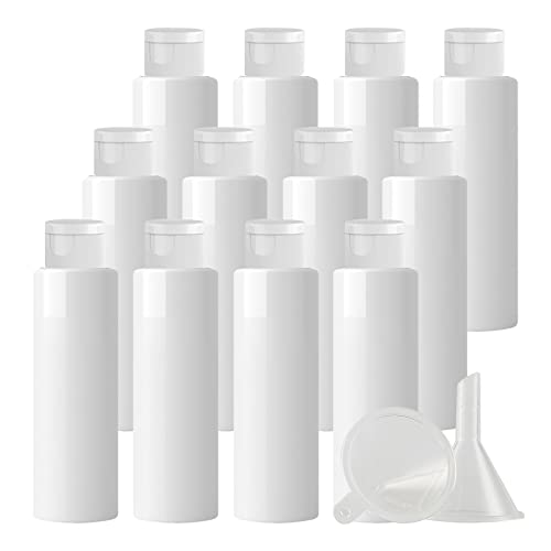 ZEOABSY 12 Stück Leer 100ml Weiß PET Kunststoff Flasche mit Weiß Klappdeckel, Flache Schulter Tragbare Flasche für Kosmetische Flüssigkeiten Öl Reisen von ZEOABSY