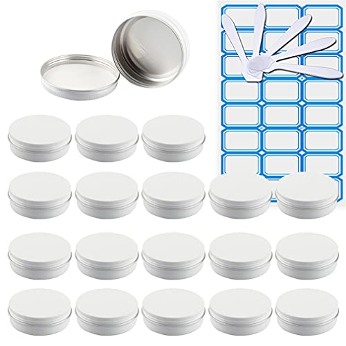 ZEOABSY 20 Stück 100ml Weiß Aluminium Leer Döschen Runde Alu Dosen mit Schraubdeckel Cremedose Schraubdose Aludose Tins für Kosmetik Kerze Salben 5X Spatel, 1x Etikette von ZEOABSY