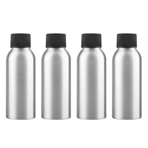 ZEOABSY 4 Stück 100 ml Leere Rund Silber Aluminium Flasche mit Kunststoff Schraubdeckel Schwarz, 100ml Schraubflaschen aus Aluminium zum befüllen für Kosmetik Essenzen Öle Parfum Pulver Reisen von ZEOABSY
