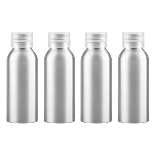 ZEOABSY 4 Stück 100 ml Leere Rund Silber Aluminium Flasche mit Kunststoff Schraubdeckel Transparent, 100ml Schraubflaschen aus Aluminium zum befüllen für Kosmetik Essenzen Öle Parfum Pulver Reisen von ZEOABSY
