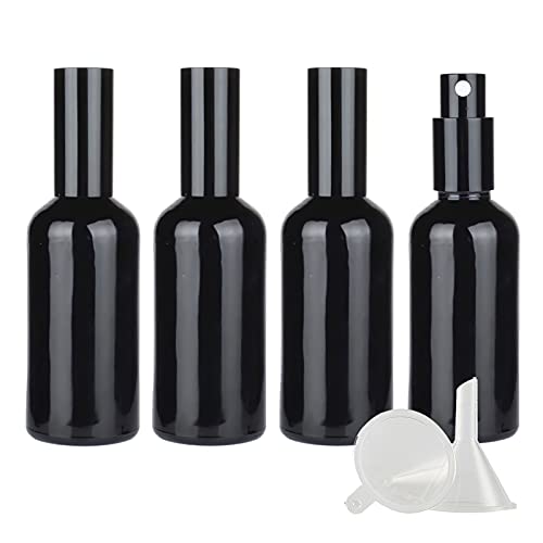 ZEOABSY 4 Stück 100ml Glänz Schwarz Glas Sprühflaschen & 1 Stück Trichter, 100 ml Leer Glas Nachfüllbar Zerstäuber Sprayflasche Reisen Heim Parfumzerstäuber von ZEOABSY