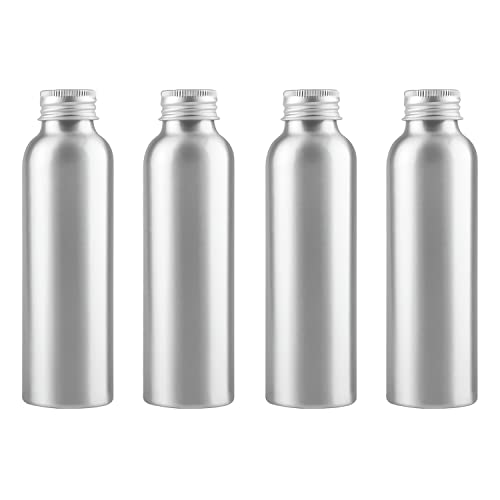 ZEOABSY 4 Stück 120 ml Leere Rund Silber Aluminium Flasche mit Aluminium Schraubdeckel Silber, 120ml Schraubflaschen aus Aluminium zum befüllen für Kosmetik Essenzen Öle Badezimmer Hotel Reisen von ZEOABSY