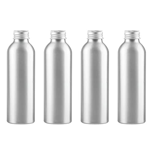 ZEOABSY 4 Stück 150 ml Leere Rund Silber Aluminium Flasche mit Aluminium Schraubdeckel Silber, 150ml Schraubflaschen aus Aluminium zum befüllen für Kosmetik Essenzen Öle Badezimmer Hotel Reisen von ZEOABSY