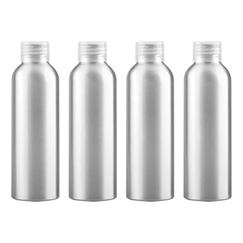 ZEOABSY 4 Stück 150 ml Leere Rund Silber Aluminium Flasche mit Kunststoff Schraubdeckel Transparent, 150ml Schraubflaschen aus Aluminium zum befüllen für Kosmetik Essenzen Öle Parfum Pulver Reisen von ZEOABSY