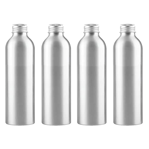 ZEOABSY 4 Stück 200 ml Leere Rund Silber Aluminium Flasche mit Aluminium Schraubdeckel Silber, 200ml Schraubflaschen aus Aluminium zum befüllen für Kosmetik Essenzen Öle Badezimmer Hotel Reisen von ZEOABSY