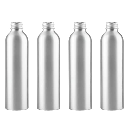 ZEOABSY 4 Stück 250 ml Leere Rund Silber Aluminium Flasche mit Aluminium Schraubdeckel Silber, 250ml Schraubflaschen aus Aluminium zum befüllen für Kosmetik Essenzen Öle Badezimmer Hotel Reisen von ZEOABSY