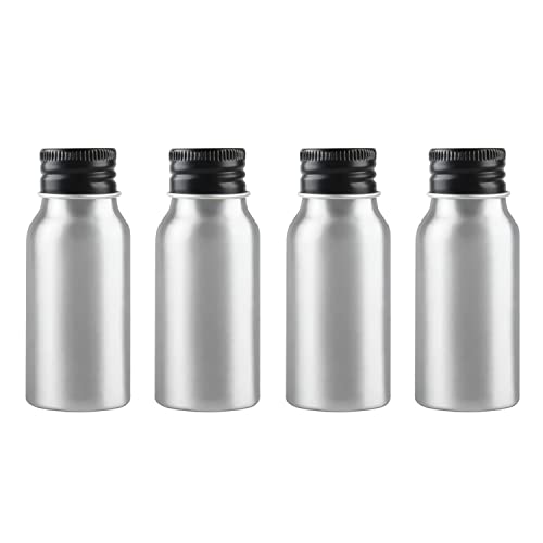 ZEOABSY 4 Stück 30 ml Leere Rund Silber Aluminium Flasche mit Aluminium Schraubdeckel Schwarz, 30ml Schraubflaschen aus Aluminium zum befüllen für Kosmetik Essenzen Öle Badezimmer Hotel Reisen von ZEOABSY